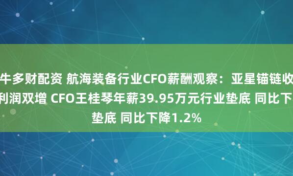 牛多财配资 航海装备行业CFO薪酬观察：亚星锚链收入、净利润双增 CFO王桂琴年薪39.95万元行业垫底 同比下降1.2%