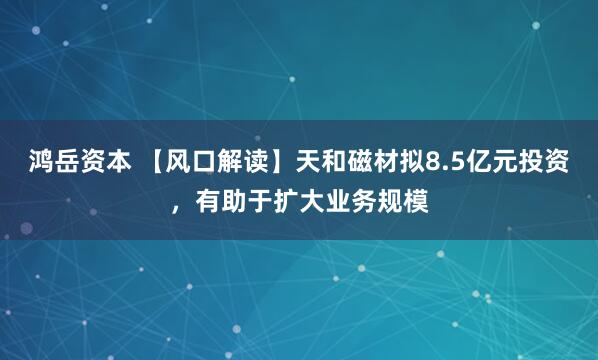 鸿岳资本 【风口解读】天和磁材拟8.5亿元投资，有助于扩大业务规模
